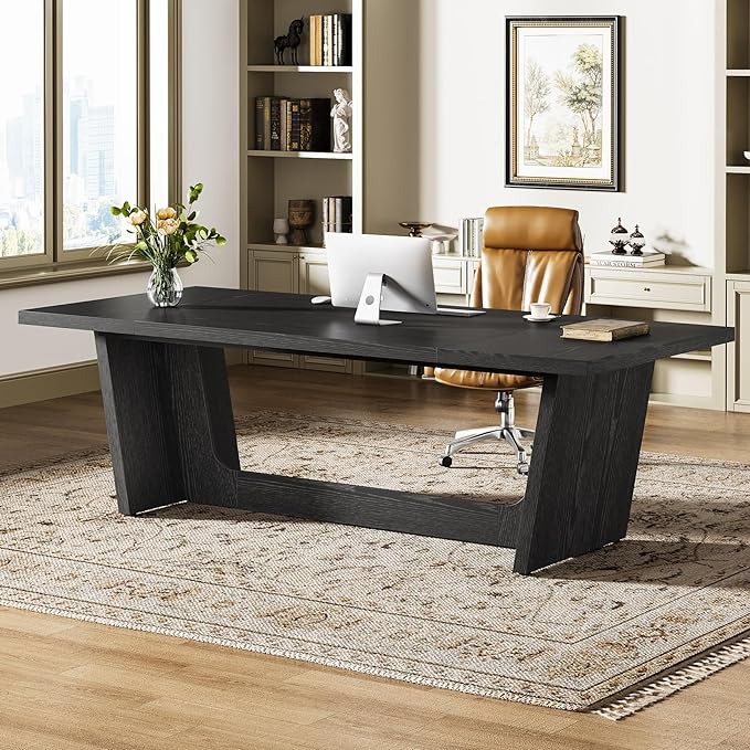Tribesigns 70.87-Inch Executive Desk Large Wood Desk for Home Office Rustic Study Writing Table with Heavy-Duty Pedestal Extra Long Business Workstation
