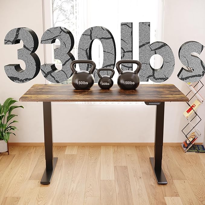 FLEXISPOT E6 MAX Dual Motor 3-Stage 48x30 Inch Heavy Duty Standing Desk 330lbs Weight Capacity Height Adjustable Desk w/Cable Management &amp Wheels (Seamless Special Walnut Desktop + Black Frame)