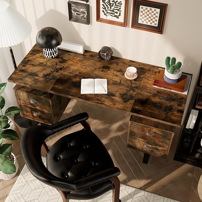 Large Office Desk Computer Table with 4 Drawers for Home Office 59 Study Writing Desk Workstation with Storage and Metal U Legs for Living Room Office Rustic Brown CTSZ20401RC