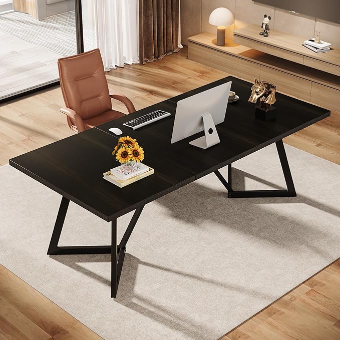 Tribesigns 70.86-Inch Large Executive Desk Modern Computer Office Desk Workstation with Metal Frame Rectangular Laptop Desk Study Writing Table for Home Office (Black)