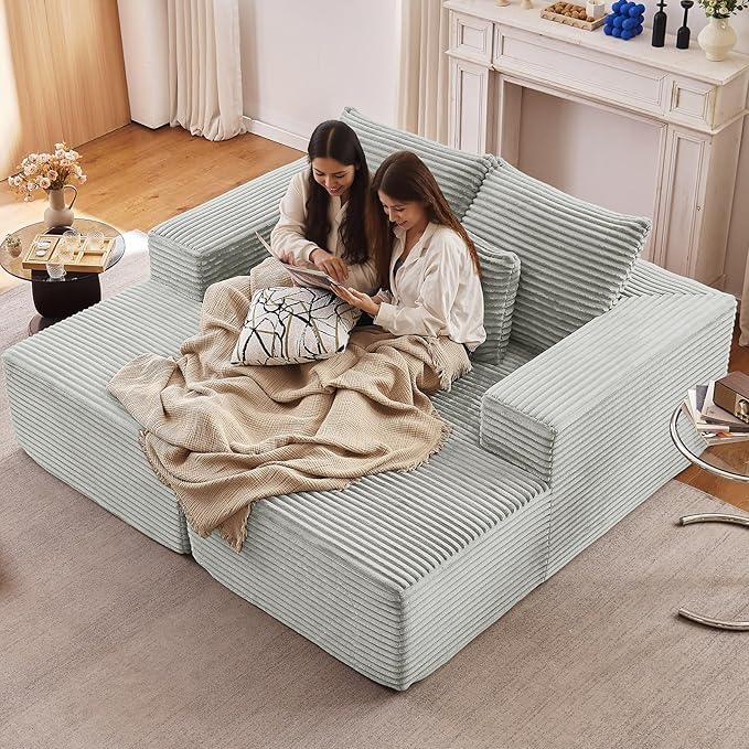 74.8 Oversized Double Chaise Lounge Indoor Upholstered Deep Seat Cloud Couch Corduroy Lounge Chair Modern Sofa Bed Loveseat Sleeper Chair for Living Room Bedroom Apartment Light Grey