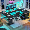 YITAHOME U Shaped Desk with Power Outlets &amp LED Lights 79 Reversible L Shaped Desk with Drawers Corner Computer Desk Office Desk with Monitor Stand &amp Storage Shelves Black