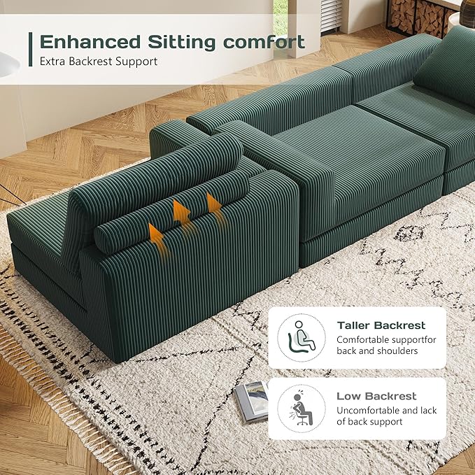 106 Convertible Sofa Bed Cloud Modular Sectional Sofa Modern Deep Seat Folding Sofa for Living Room Bedroom No Assembly Required Corduroy Fabric Flexible Configurations