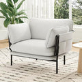 Modern Accent Chair for Living Room Oversized Reading Chair with Solid Metal Legs Upholstered Fabric Armchair with Side Pockets and 2 Pillows Comfy Accent Chairs for Bedroom Nursery White