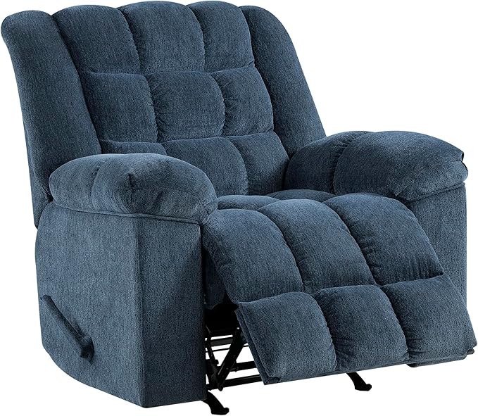 Lexicon Chenille Rocker Reclining Chair for Adults Rocker Pull Handle Recliner Nursery Chair for Living Room/Bedroom High Back Pillow Top Arms High Density Foam Cushions Blue