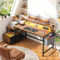 Computer Desk with Monitor StandOffice Desk with LED Lights &ampPower OutletsGaming Desk with Drawers &amp Printer ShelfWriting Table with Side Storage Bag57 W x 20 D x 36 HRustic Brown