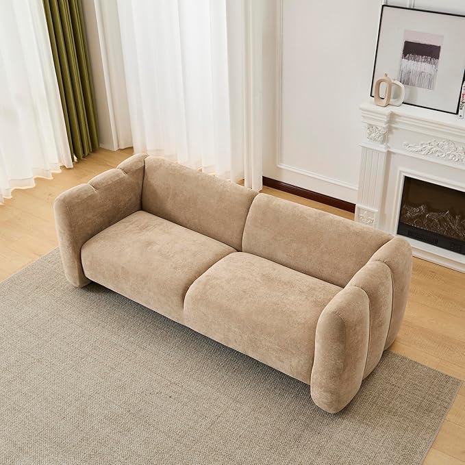 Christopher Knight Home Ahri 83'' Wood Frame Lounge Sofa Couch with Wave Design Soft Seating 3-Seater Sofa with Armrests Comfy Velvet Upholstered Home Sofa for Living Room and Office Camel