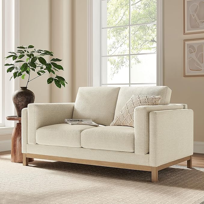 Modway Roscoe 63 Inch Fabric Loveseat in Ivory - Comfortable Upholstered 2 Seater Couch for Living Room Apartment or Office Seating