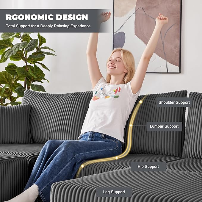 107 Modular Sectional Sofa L-Shaped Boneless Couch with Deep Seat Cozy Cloud Couch Sectional with Convertible Ottoman Modern Sectional Couches for Living Room No Assembly Darkgray