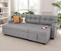 Reversible Sectional Sofa Couch Sleeper Sofa Bed with Storage Chaise Pull Out Couch for Living Room | Hidden Stroge | Pull Out Bed | Removable Backrest | Linen Fabric DeepGrey (LightGrey)
