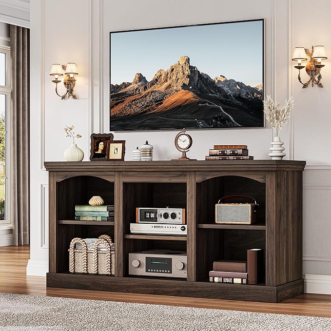 YITAHOME Farmhouse TV Stand for 65 Inch TV Entertainment Center with Adjustable Shelf Large TV Console Table for Living Room (Walnut)