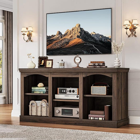 YITAHOME Farmhouse TV Stand for 65 Inch TV Entertainment Center with Adjustable Shelf Large TV Console Table for Living Room (Walnut)