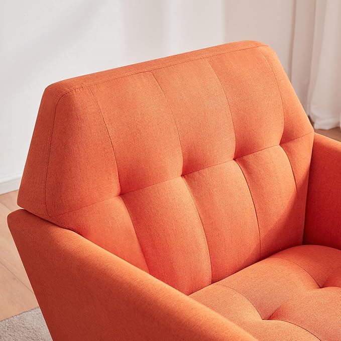 Kingfun Accent Chairs for Bedroom Midcentury Modern Accent Arm Chair for Living Room Linen Fabric Comfy Reading Chair Tufted Comfortable Sofa Chair Upholstered Single Sofa Orange