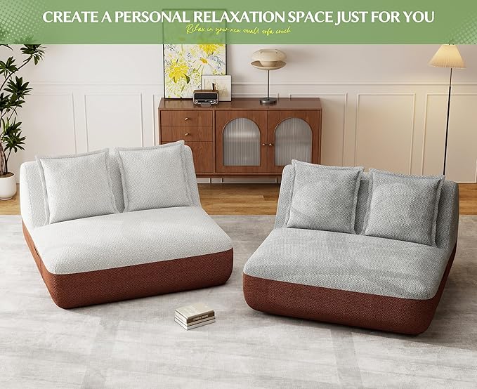 Hobestluk Small Couches for Small Spaces42” Mini Loveseat Sofa 2-Seater Armless Sofa Chair with Side Pocket for Living RoomBedroomDormOffice (Terracotta+Beige)