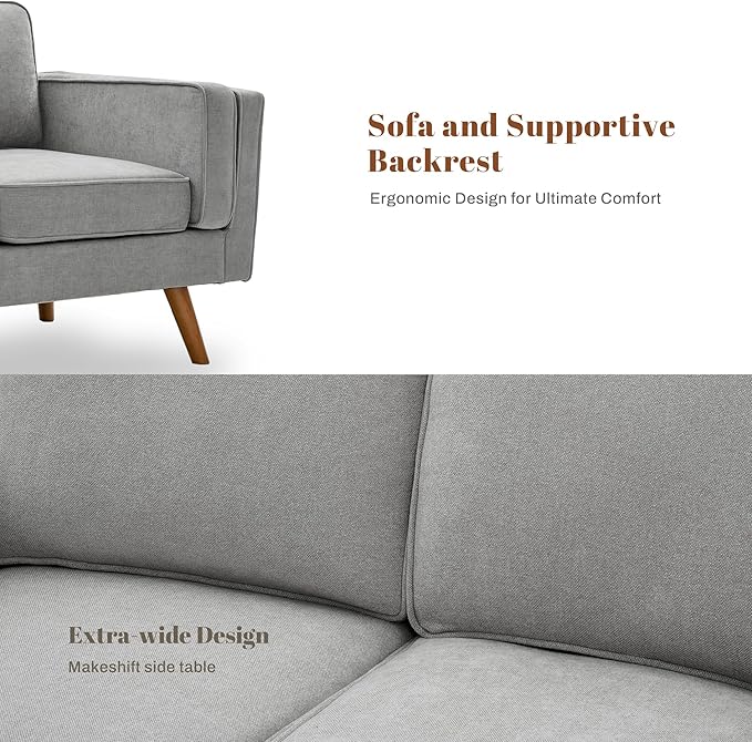 Kingfun Modern Accent Chair Sets Living Room Chairs with Ottoman Chenille Reading Armchair Mid Century with Dual-Layer Armrests Solid Wood Frame Easy Assembly for Small Spaces Gray