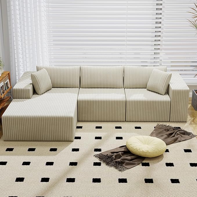 110 Cloud Modular Sectional Sofa with L-Shaped Chaise Deep Seat Fluffy Boneless Couch No Assembly Required for Living Room and BedroomBeige | sofa&ampcouch boneless couch sofa for living room