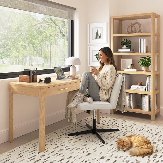 Vera 54W Writing Desk Home Office Furniture Vera Collection Natural White Oak