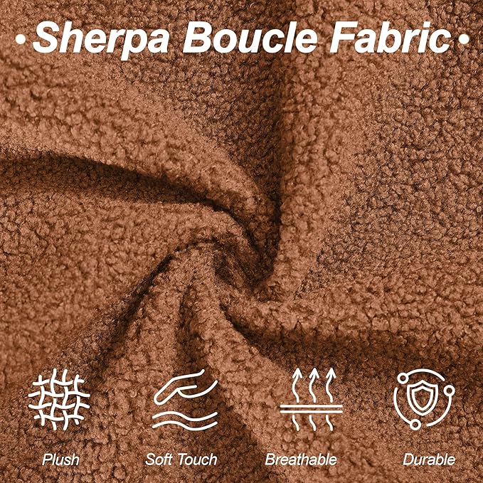 28.7 Sherpa Boucle Ottoman with Solid Wood Legs Modern Upholstered Footstool Comfy Ottoman for Living Room Bedroom Caramel