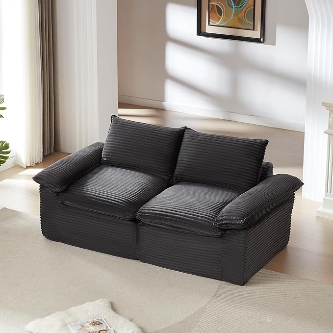 80-Inch Boneless Love Seat Couches in a Box Modern 2 Seat Floor Modular Foam Cloud Sofa Corduroy Loveseat Couch W/Pillow-top Armrests for Home Apartments Bedroom