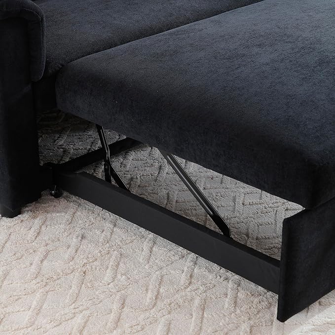 Sofa Bed Pull Out Couch with Side Pockets 3 in 1 Velvet Loveseat Sleeper Sofas Beds with USB Ports Sofa Bed Couch with Adjustable Backrest for Living Room Bedroom Apartment Blue Black