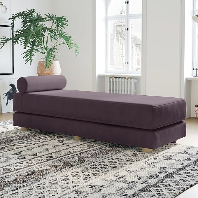 Jaxx Alon Daybed - Fold-Out Sleeper Chaise with Premium Memory Foam Queen-Size Mattress - Made in The USA - Pinot