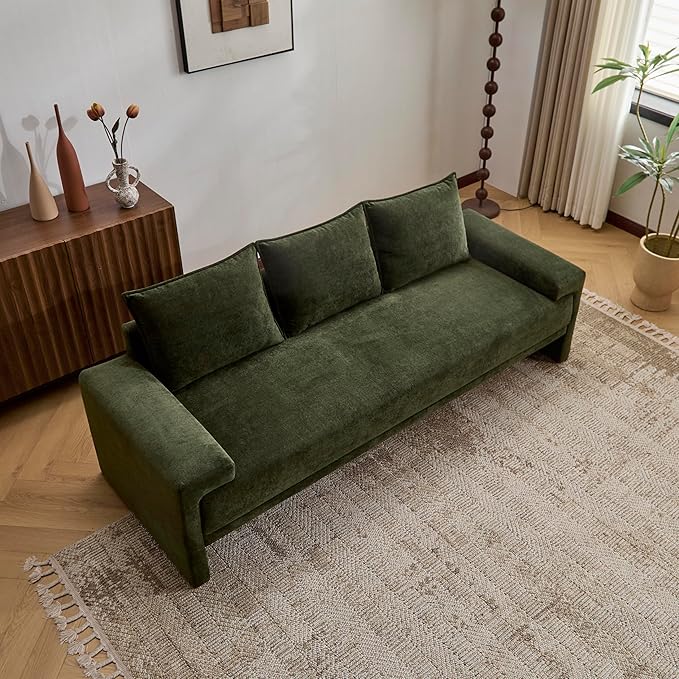 Christopher Knight Home Ahrab 84 Upholstered with 3 Back Pillows Modern Fabric 3-Seater Sofa Cozy Oversized Loveseat with Low Armrest Spacious Lounge Seating for Living Room Home Rest Green