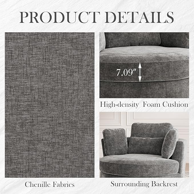 Aoiy &amp Wifon 50'' W Oversized Swivel Barrel Chair with Storage Ottoman Gray Round Accent Chair with Half Moon Ottoman for Living Room Deep Seat &amp Extra Wide Chenille