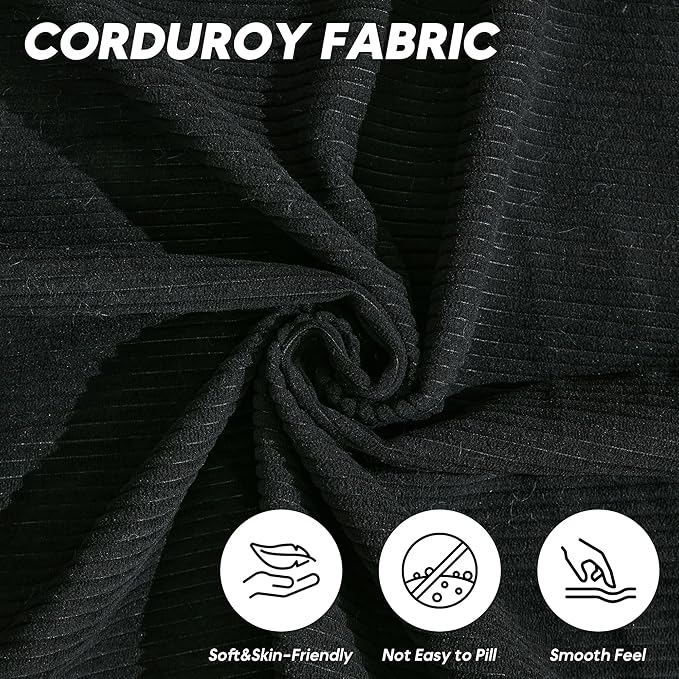 L Shaped Convertible Modular Sofa Bed with Cylindrical Pillow &amp Reversible Chaise Corduroy Folding Floor Sofa Couch Bed with Fixed-Shape Frame &amp Storage Pocket for Living Room Black