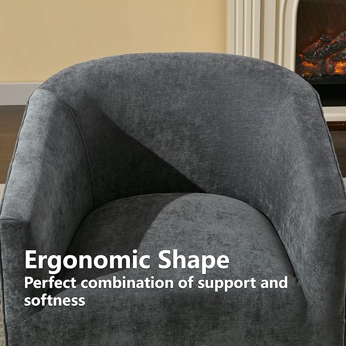 Swivel Accent Chair for Living Room 360° Upholstered Barrel Swivel Chairs with Skirted Base Modern Linen Armchairs for Bedroom Reading Nook Small Space Grey