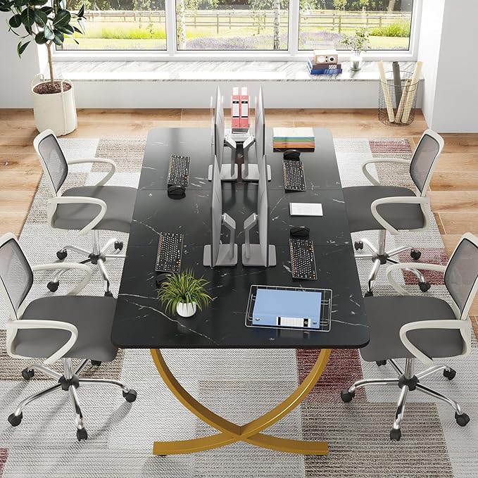 Tribesigns Executive Desk 63” W x 31.5” D Large Office Desk Modern Computer Desk Conference Table Meeting Room Table Business Furniture for Home Office Black and Gold