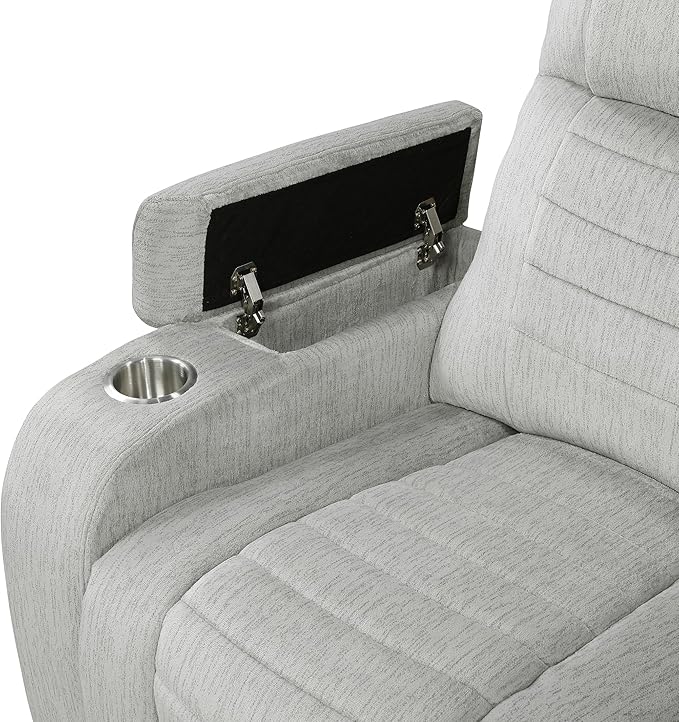 Lexicon Wall Hugger Manual Reclining Chair Microfiber Manual Recliner with Cup Holders/Hidden Arm Storage/LED Base Lighting Home Theater Seating for Living Room Light Gray