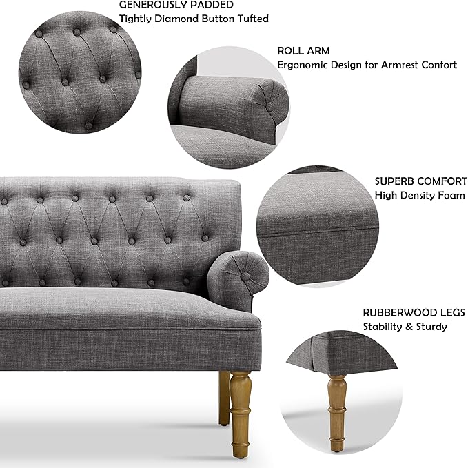Rosevera Celino Loveseat Sofas for Living Room Loveseat Couch for Living Room Couch in a Box Sofa para Sala Love Seats Furniture Sofa in a Box Long Couches for Living Room SetteeLinenDove Gray