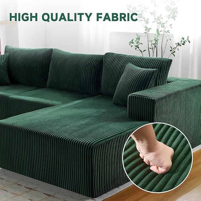 HUATEAN 108” Modular Sectional Sofa Cloud Sectional Couch with Deep Seat Modern Modular L-Shape Sofa Couch with ChaiseUpholstered Couches for Living Room Bedroom (Corduroy Green)