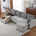 Merax Pull-Out Sofa Bed Sleeper Pull Out Sectional Couch with Storage USB Cup Holder for Living Room Apartment Gray