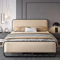 SHA CERLIN Queen Size Platform Metal Bed Frame with Curved Upholstered Headboard and Footboard Large Under Bed Storage No Box Spring Needed Modern Beige