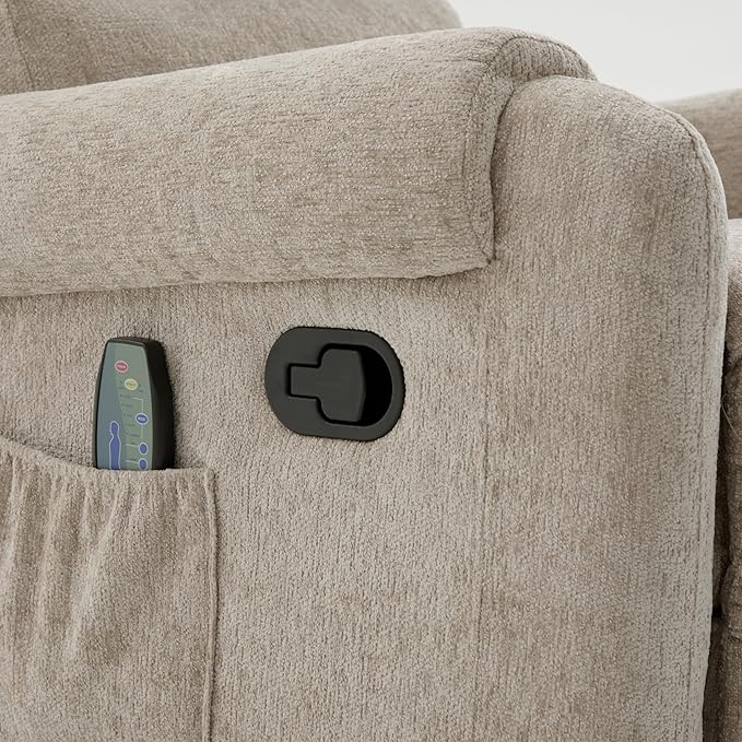 Christopher Knight Home Harper Massage Recliner Chair with 8 Modes Chenille Upholstered Recliner Sofa Swivel Massage Chair with a Side Storage Pocket for Living Room/BedroomHead SupportLight Brown
