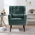 Modern Accent Chair Chenille Armchair for Living Room Upholstered Lounge Chair with Pillow Solid Wood Legs (Blackish Green)