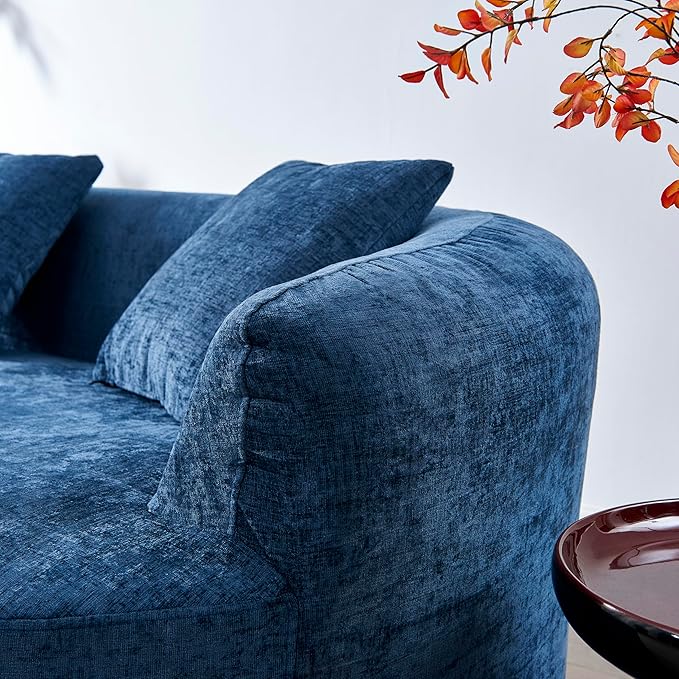 KEIKI 111 Curved Chenille Cloud Sofa Compressed High-Density Foam Boneless Couch No Assembly Modern Sectional with Rolled Arms &amp Pillow Back Ideal for Apartment &amp Studio Spaces