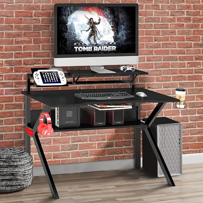Anwick Ergonomic Computer Desk 47 inch Super Large Computer Writing Desk Gaming Sturdy Home Office Desk PVC Coated Ergonomic Metal Frame Gaming Desk with K Shape Legs Black