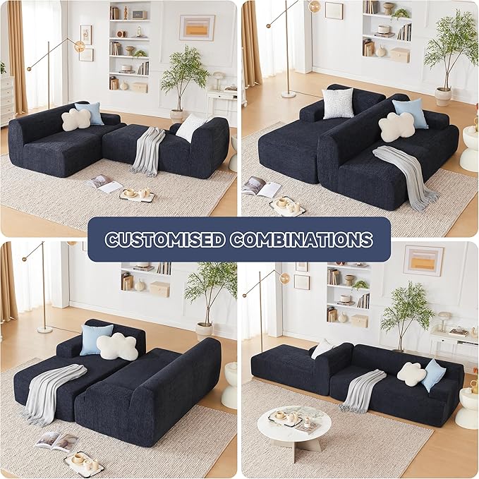 107 Modular Sectional Sofa Sponge Sectional Sofa Couch for Living Room High Density Sponges Cloud CouchModular L-Shape Sofa with Chaise (Black)