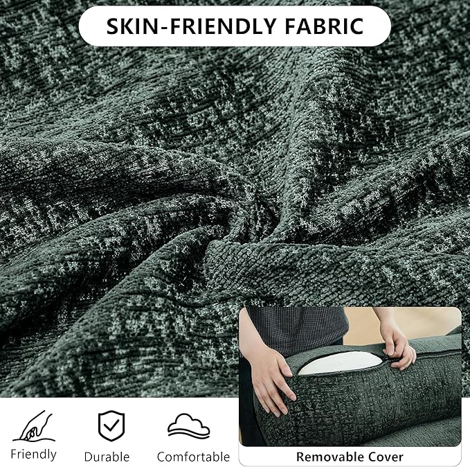 135 Modular Sectional Couch for Living Room Morden Chenille U Shaped Boneless Couch Cloud Sofa with Removable Armrest for Bedroom Apartment Green