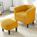mikibama Accent Chair with OttomanCorduroy Accent Armchair with FootrestModern Mid Century Barrel Chair with Foot StoolSingle Sofa Club Chair for Living RoomBedroomOffice (None Swivel Yellow)