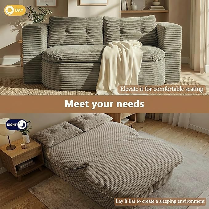 78.7-inch Folding futon Sofa Bed Full-Size Convertible Sleeper Couch Bed Memory Sponge Double Sofa with Comfortable Mattress Suitable for Living Room and Guest Room (brown 78.7 inches)