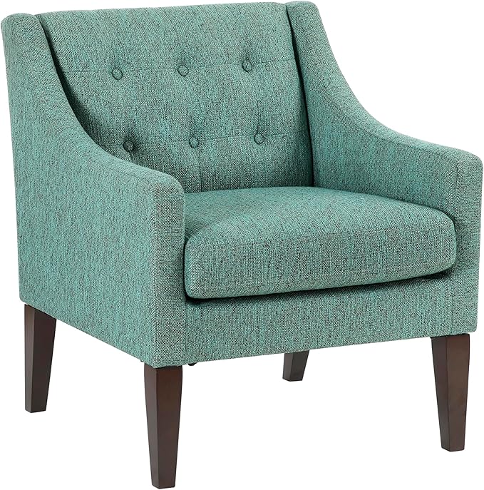 Lexicon Living Room Accent Chair Textured Fabric Upholstered Arm Chair with Button Tufted Back Sloped Arms and Wooden Legs Green