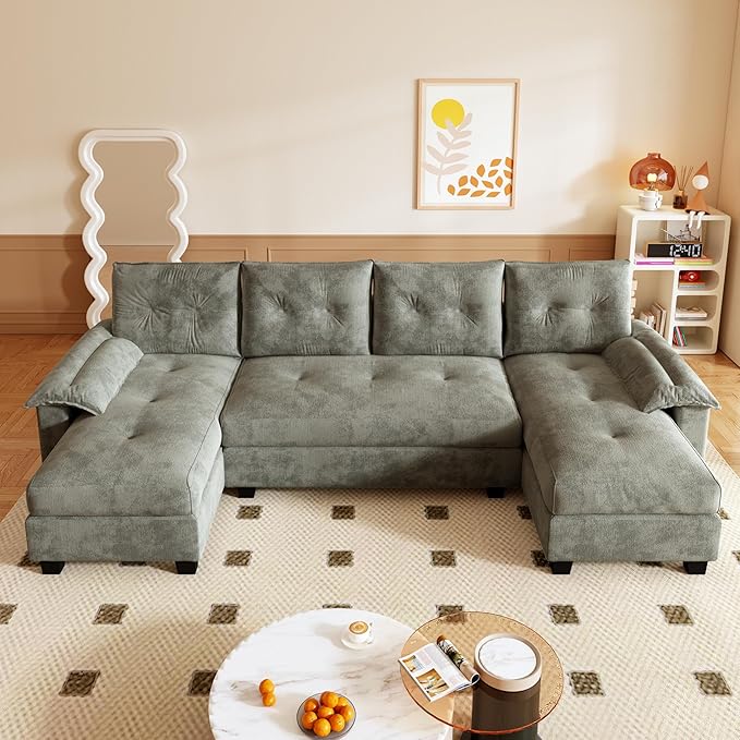104.7 Modular Sectional Couch Convertible U Shaped Couch with Pull Out Bed Comfy Sleeper Sofa with Removable Armrests &amp USB Ports Modern Sectional Couches for Living Room Light Grey