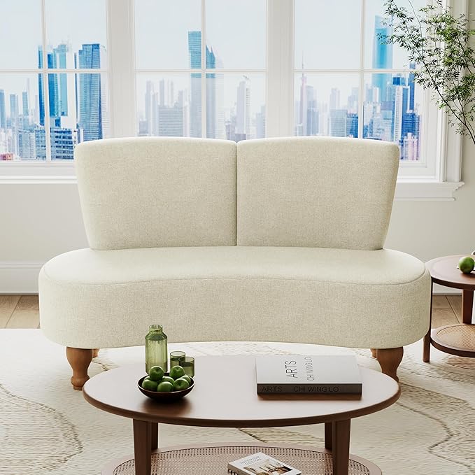 ALISH 49 Small Loveseat Sofa Settee Curved Sofa Couch with Backrest and Wooden Legs for Dining Room Living Room Bedroom Funiture Ivy