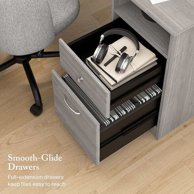 Bush Home Cabot 60W L Shaped Computer Desk with Storage in Modern Gray 60-inch Corner Table with Drawers for Home Office Workspace