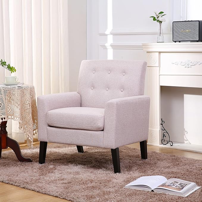 Generic Fabric Accent Chair for Living Room Bedroom Button Tufted Upholstered Comfy Reading Accent Chairs SofaBeige