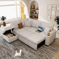 Merax Sofa Bed Sleeper Couch L Shaped Sofa with Storage Ottoman and Cup Holder L-Shape Sectional Couch with Comfortable backrest and Charging Function for Living Room and Small Apartment (Beige)