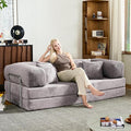 78 Inch Convertible Sofa Bed Corduroy Boneless Couch with Fixed Frame and 4 Pillows Modular Sectional Couch for Living Room Bedroom Studio Floor Bed Loveseat Sofa (Grey)